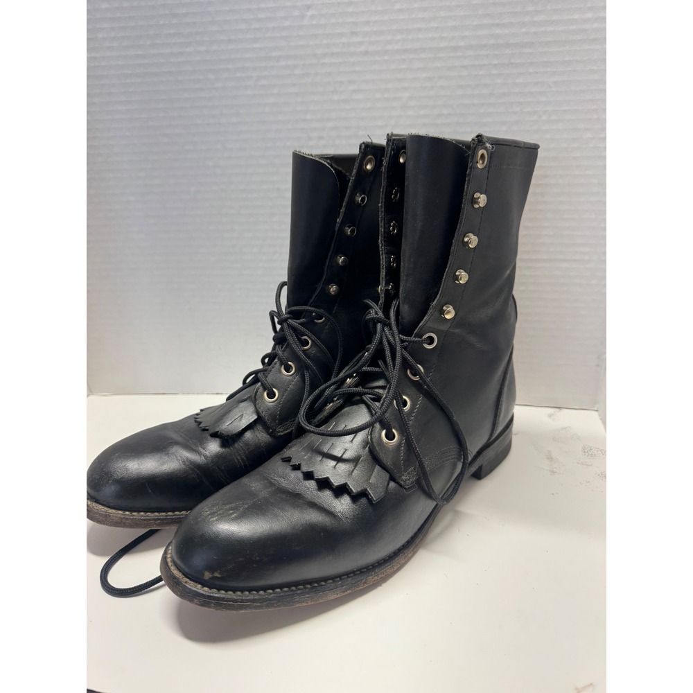 VIntage Justin L506 Black Leather Roper Western Kiltie Boots Womens 8.5 C